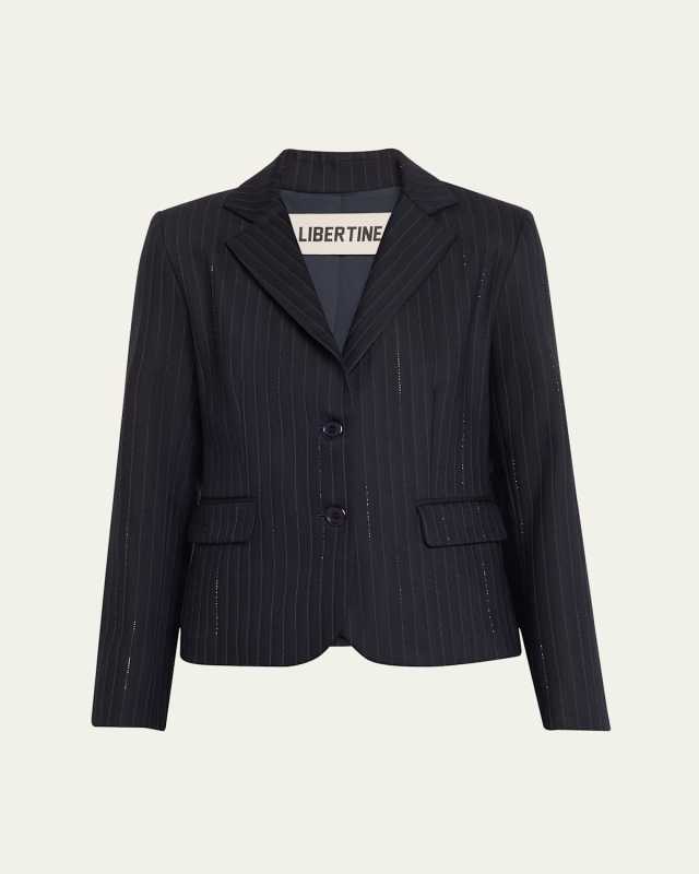 Crystal Pinstripe Single-Breasted Short Jacket